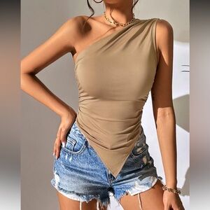 One-Shoulder Tan Top